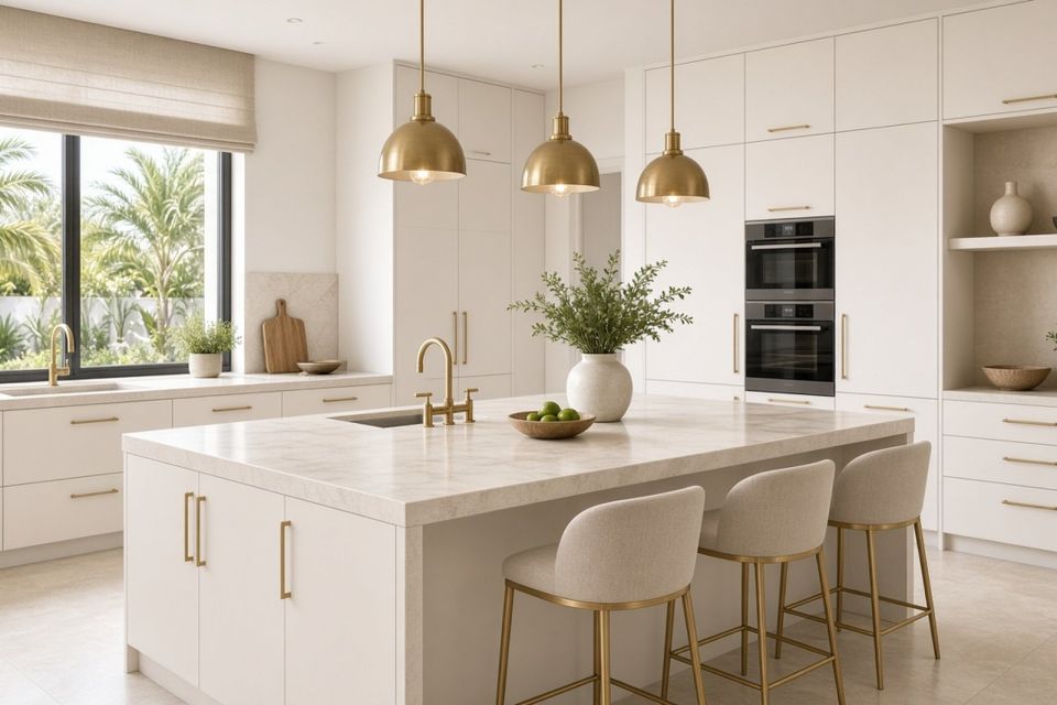 Modern villa kitchen with stone island
