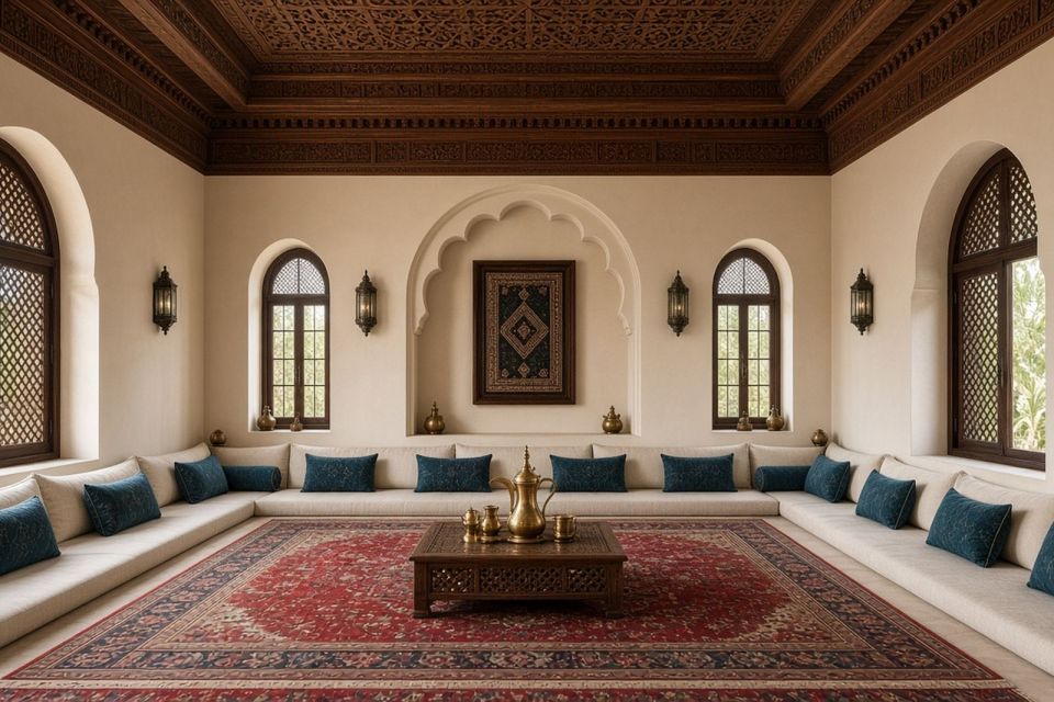 Omani majlis with floor cushions and carpets
