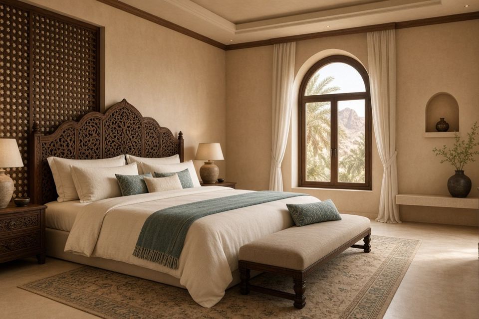 Calm master bedroom with linen bedding