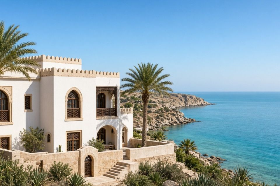 Coastal villa overlooking a calm bay