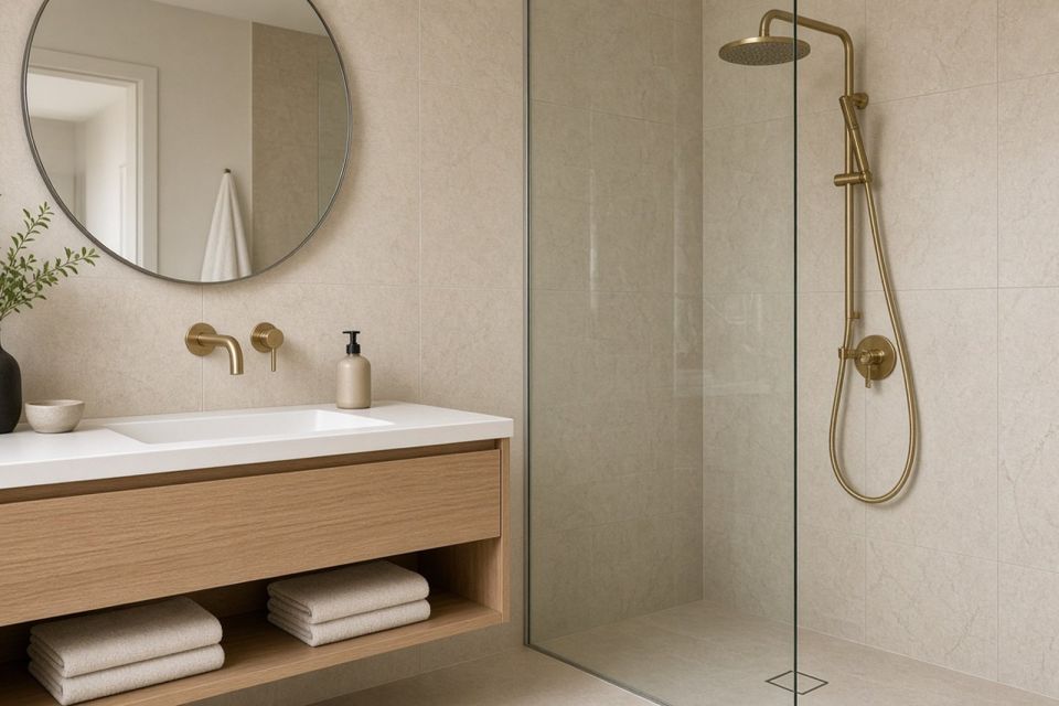 Apartment bathroom with walk-in shower