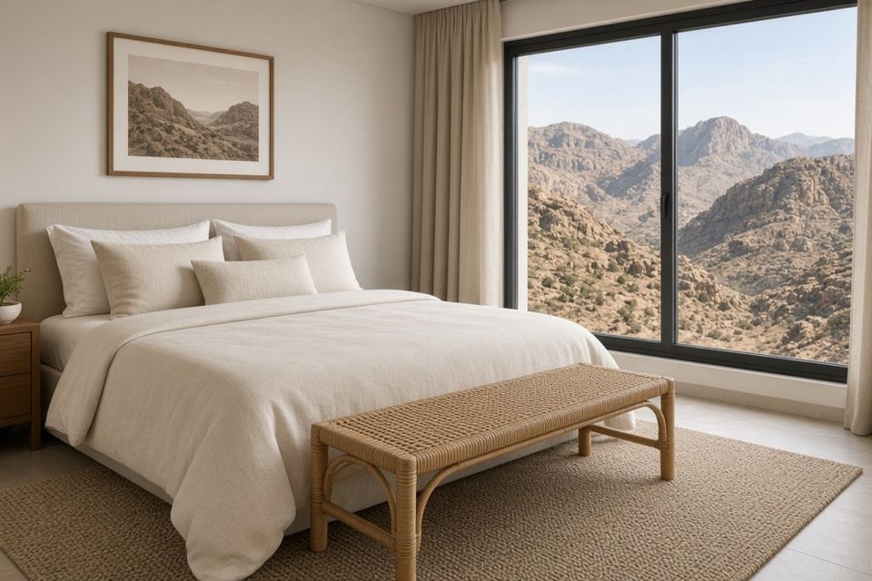 Apartment bedroom with mountain view